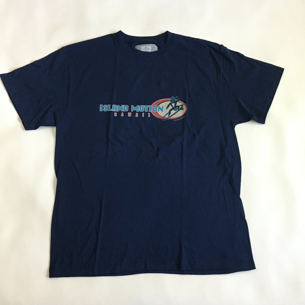 Vintage Island Motion Navy Blue North Shore Hawaii Graphic T Shirt Size XL Mens